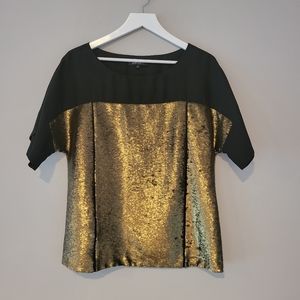 Lafayette 148 Silk Black Gold Sequin Lined Top size M